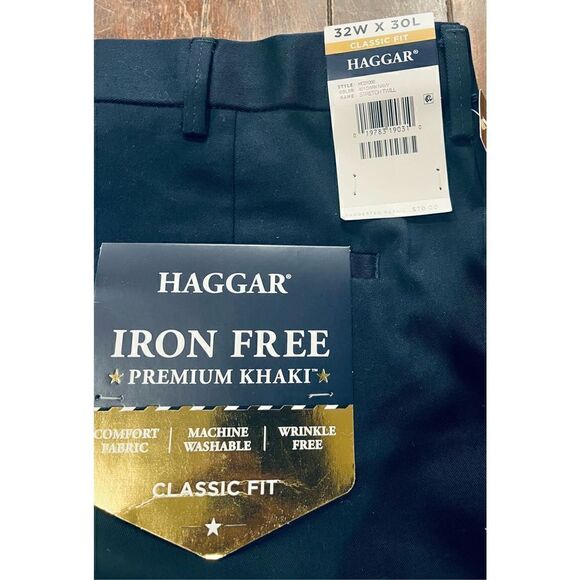 Haggar Men's Iron Free Premium Khaki Classic Fit Flat Front Expandable Waist Cas - Picture 6 of 6